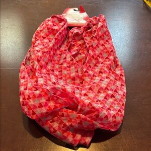 Multicolored Heart Patterned Pink Scarf NWT